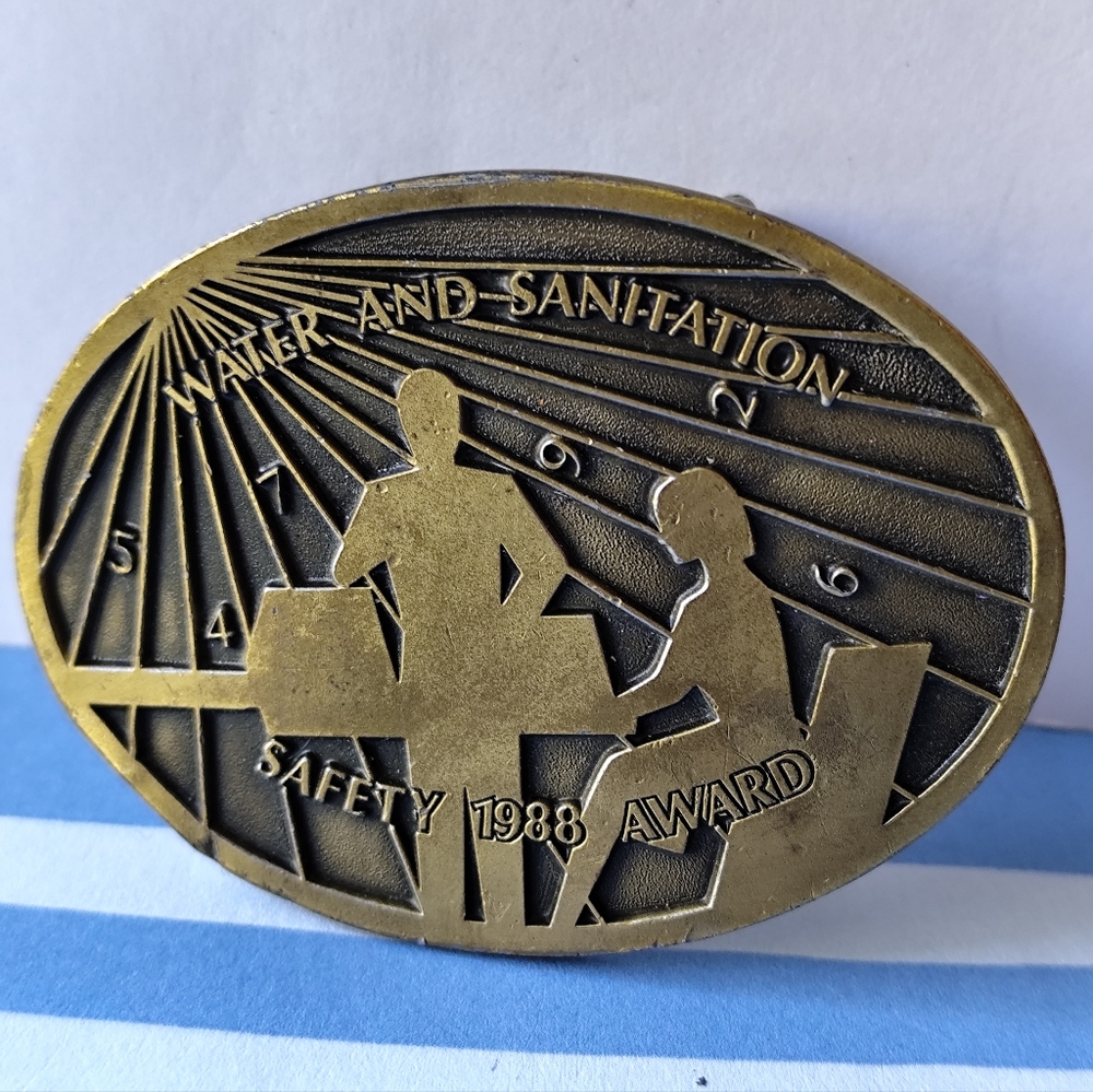 Vintage 1988 Water & Sanitation Safety Award Pewter Belt Buckle